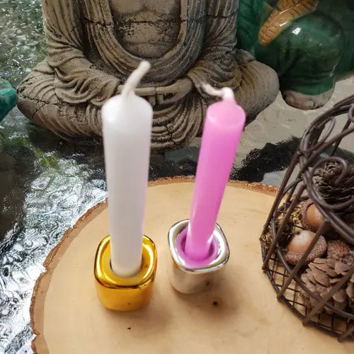 Handmade Ceramic Candle Holder - Gold/Silver | | Wiccan Center