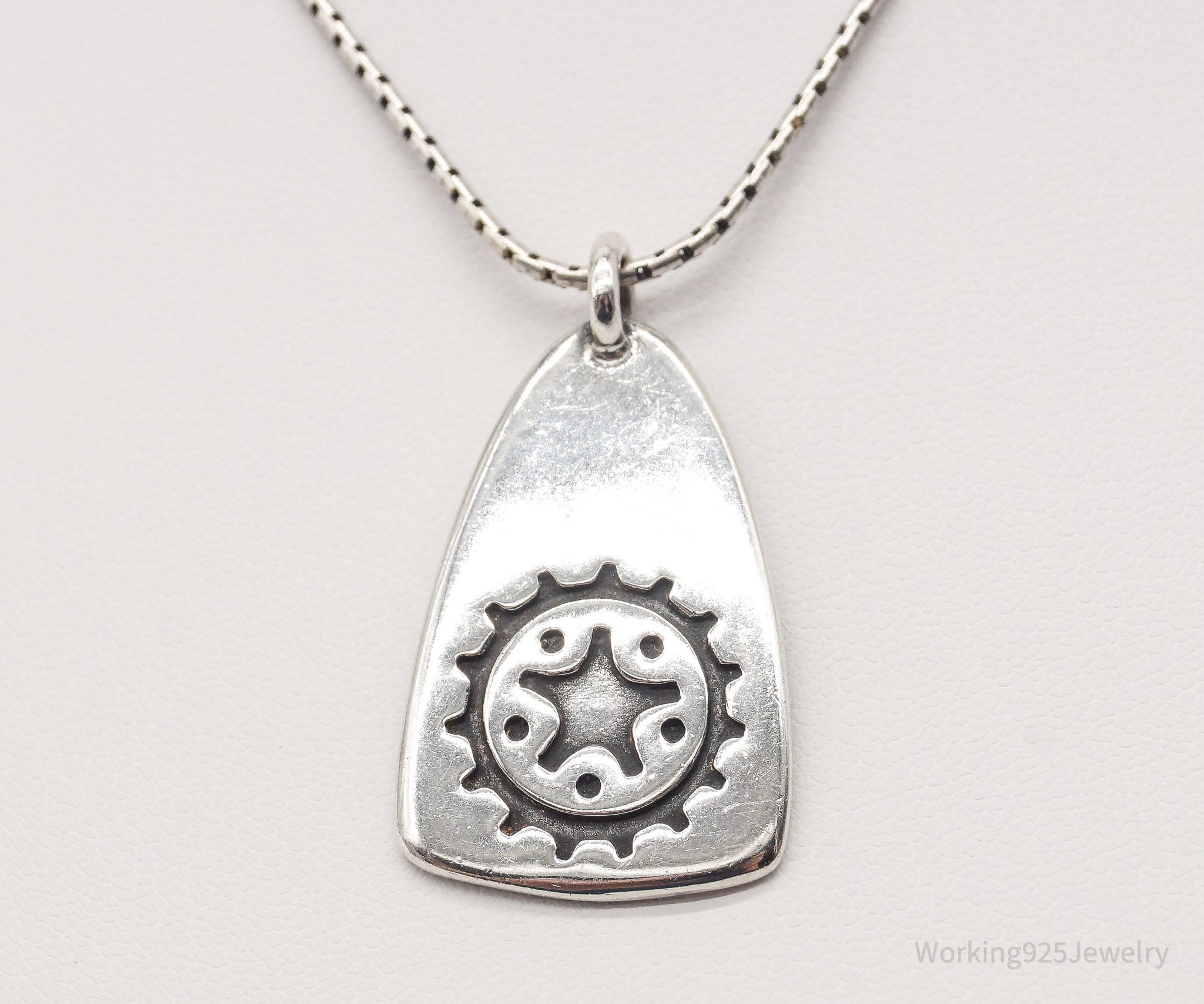 Vintage Gear Tab Tag "Crank It" Sterling Silver Necklace | Jewelry > Necklaces > Pendants | Wiccan Center