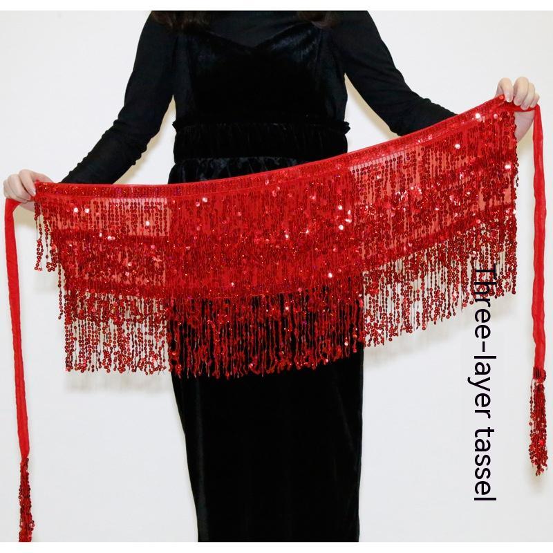 Halloween Belly Dance Costume Sequined Tassel Hip Skirt Waist Scarf | null | Wiccan Center