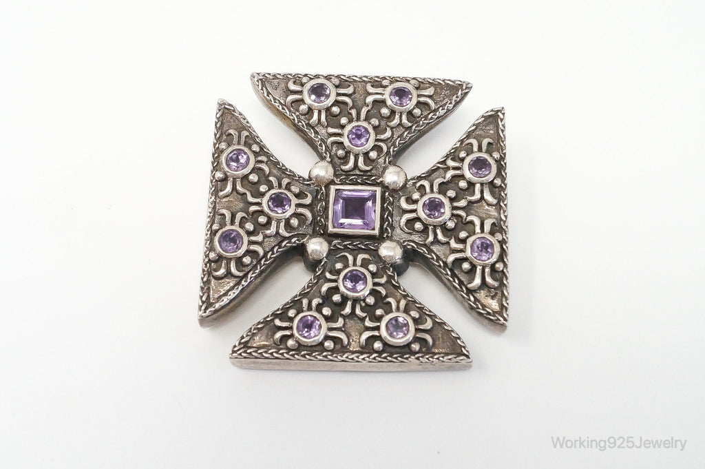 Large Vintage Designer Barse 2000 Amethyst Cross Sterling Silver Pendant | Jewelry > Necklaces > Pendants | Wiccan Center