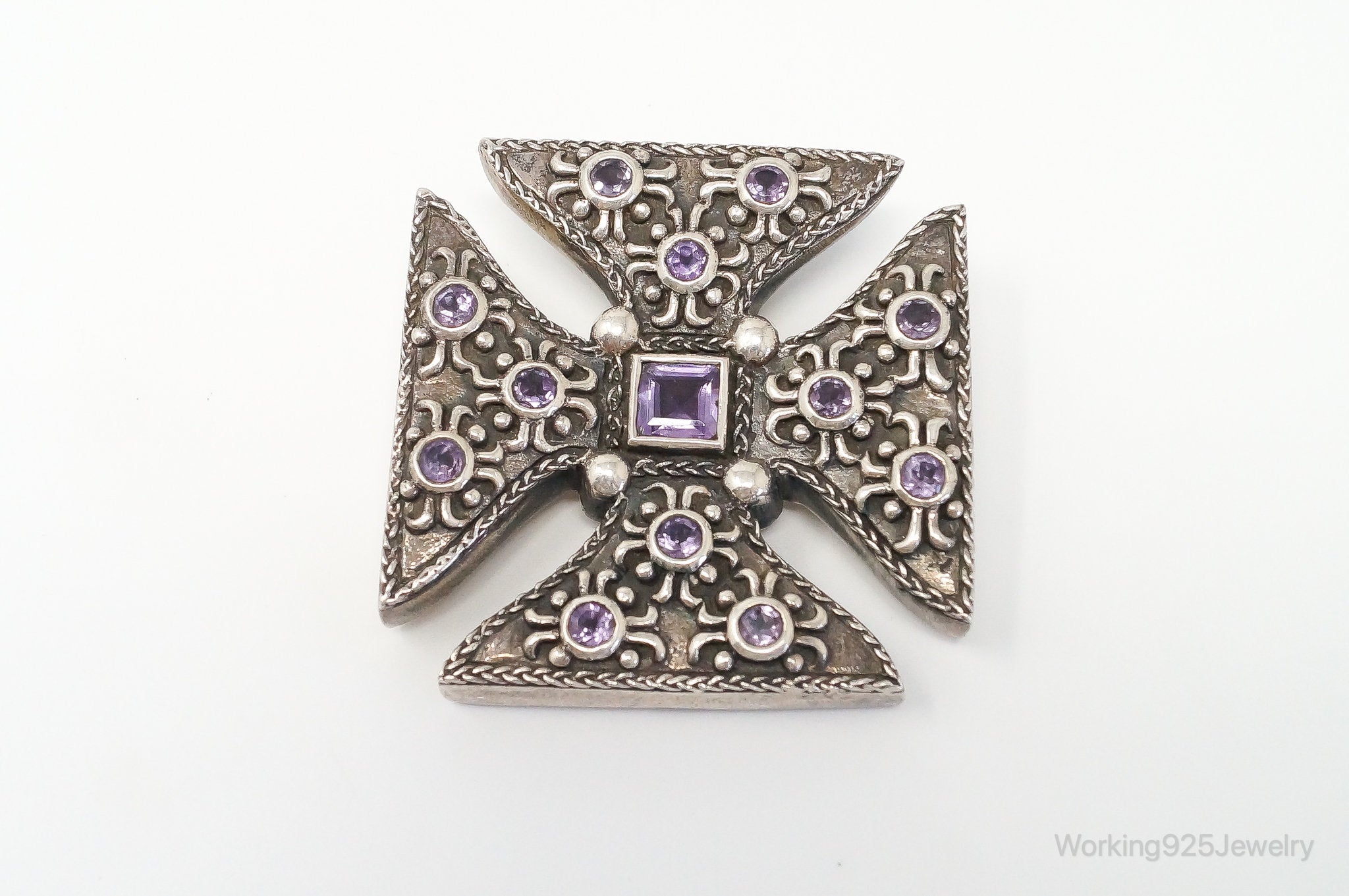 Large Vintage Designer Barse 2000 Amethyst Cross Sterling Silver Pendant | Jewelry > Necklaces > Pendants | Wiccan Center