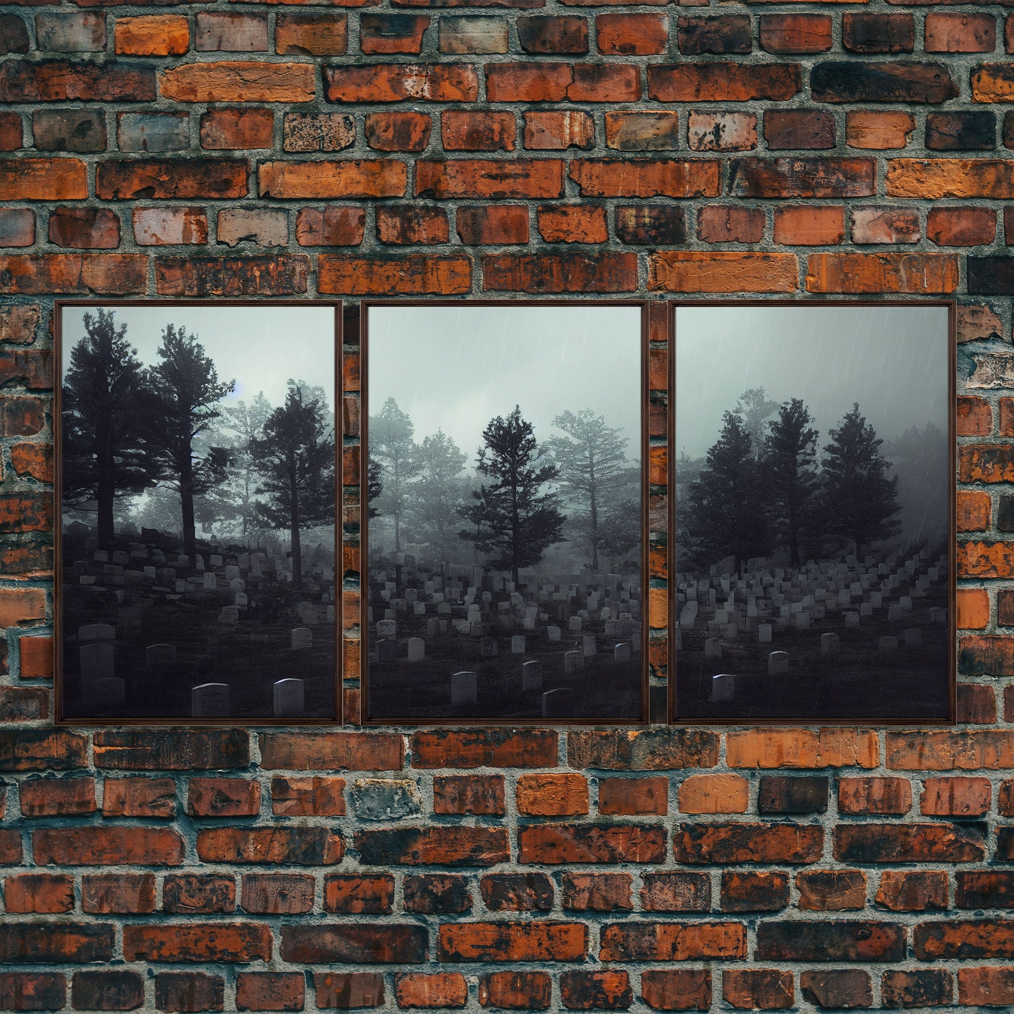 Spooky haunted graveyard at night, art for witches, 3 piece canvas, 3 piece wall art, cemetery art | | Wiccan Center