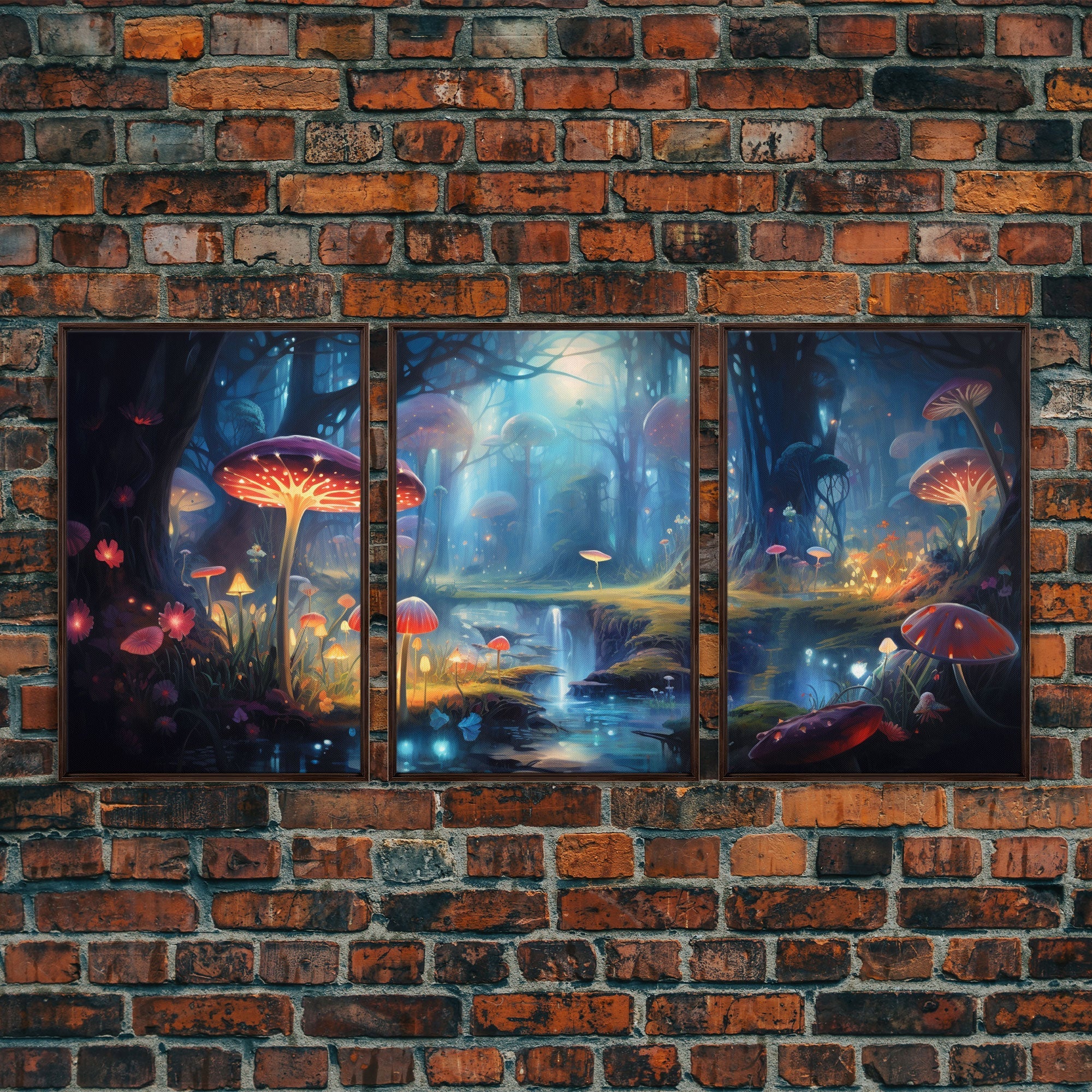 Magical dark forest art print on canvas, fantasy forest, oil style painting, large landscape wall art for home, ready to hang, 3 Piece Art | | Wiccan Center