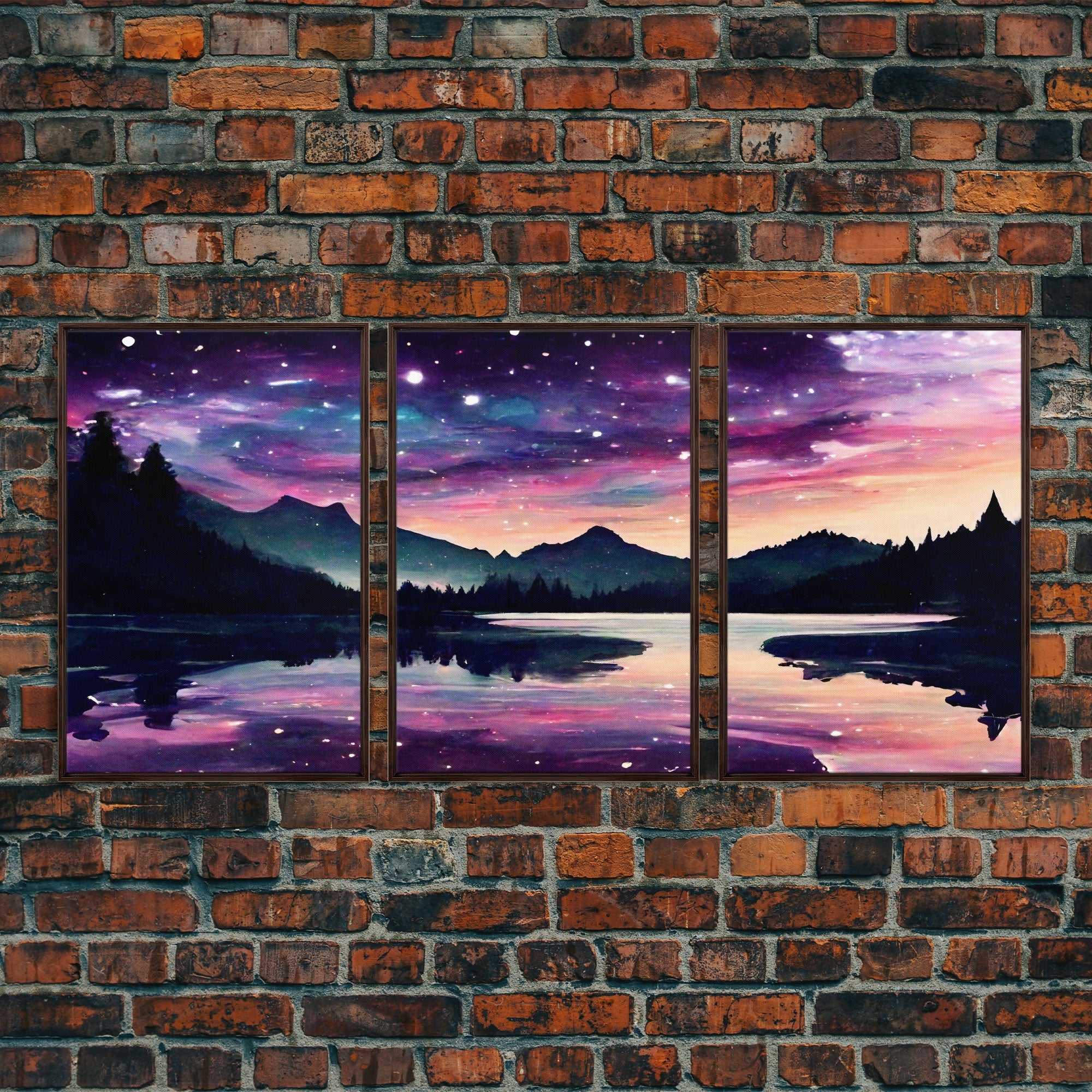 Fantasy Starry Night Magical Forest Landscape, 3 Piece Wall Art, Ready To Hang Canvas Print, Cool Unique Living Room Wall Art Decor | | Wiccan Center