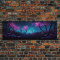 Beautiful Fantasy Forest, Framed Canvas Print, Fantasy Art, Butterflies and Fireflies Light up a Fairy Forest At Night, Framed Wall Art | | Wiccan Center