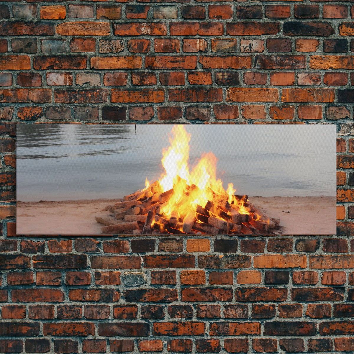 Campfire On The Beach, Framed Canvas Print, Lakehouse Wall Art, Ocean Decor, Ocean Wall Art, Home & Office Decoration | | Wiccan Center