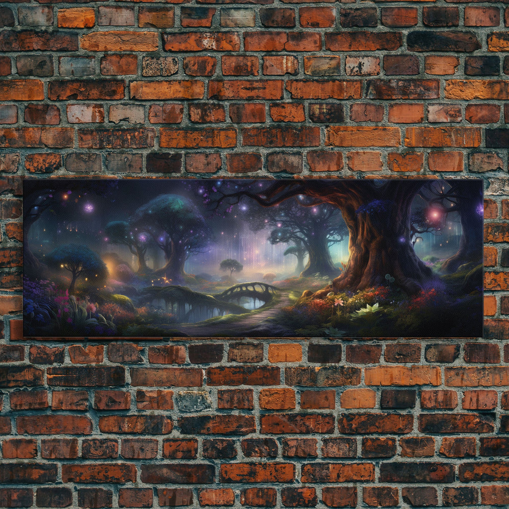Spiritual Fantasy Forest Wall Art Print, Lanterns and Glowing Trees and Rivers, Fantasy Painting, Living Room Wall Art | | Wiccan Center