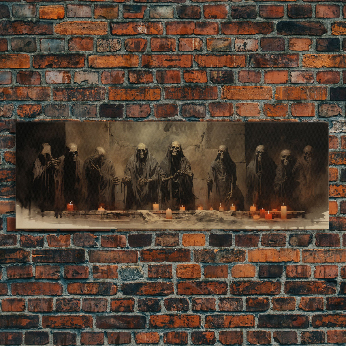 The Skeleton Cult Panoramic Canvas Print, Framed Halloween Art, Spooky Decor, Halloween Art, Halloween Wall Art, Halloween Art Print | | Wiccan Center