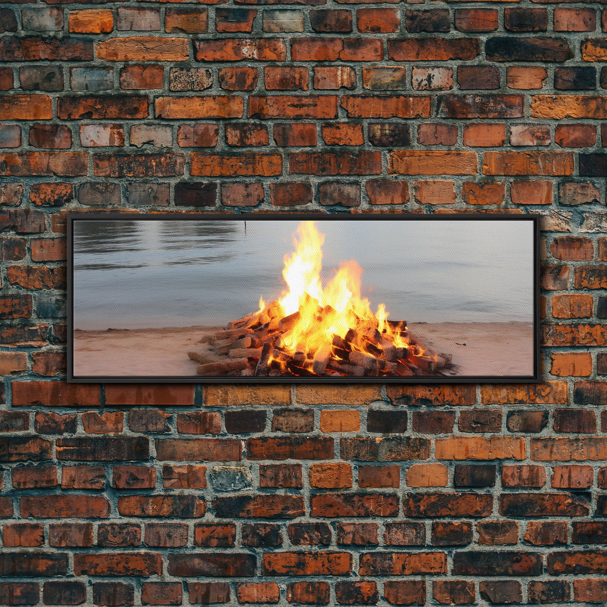 Campfire On The Beach, Framed Canvas Print, Lakehouse Wall Art, Ocean Decor, Ocean Wall Art, Home & Office Decoration | | Wiccan Center