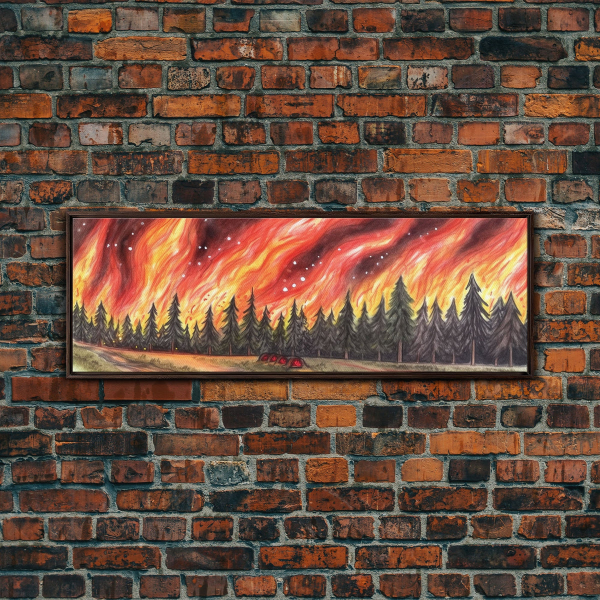 Forest Fire Art Print, Colored Pencil Art, Pines Trees, Flames, Red Art, Wall Decor, Framed Art, Panoramic, Wall Art, Canvas Print | | Wiccan Center