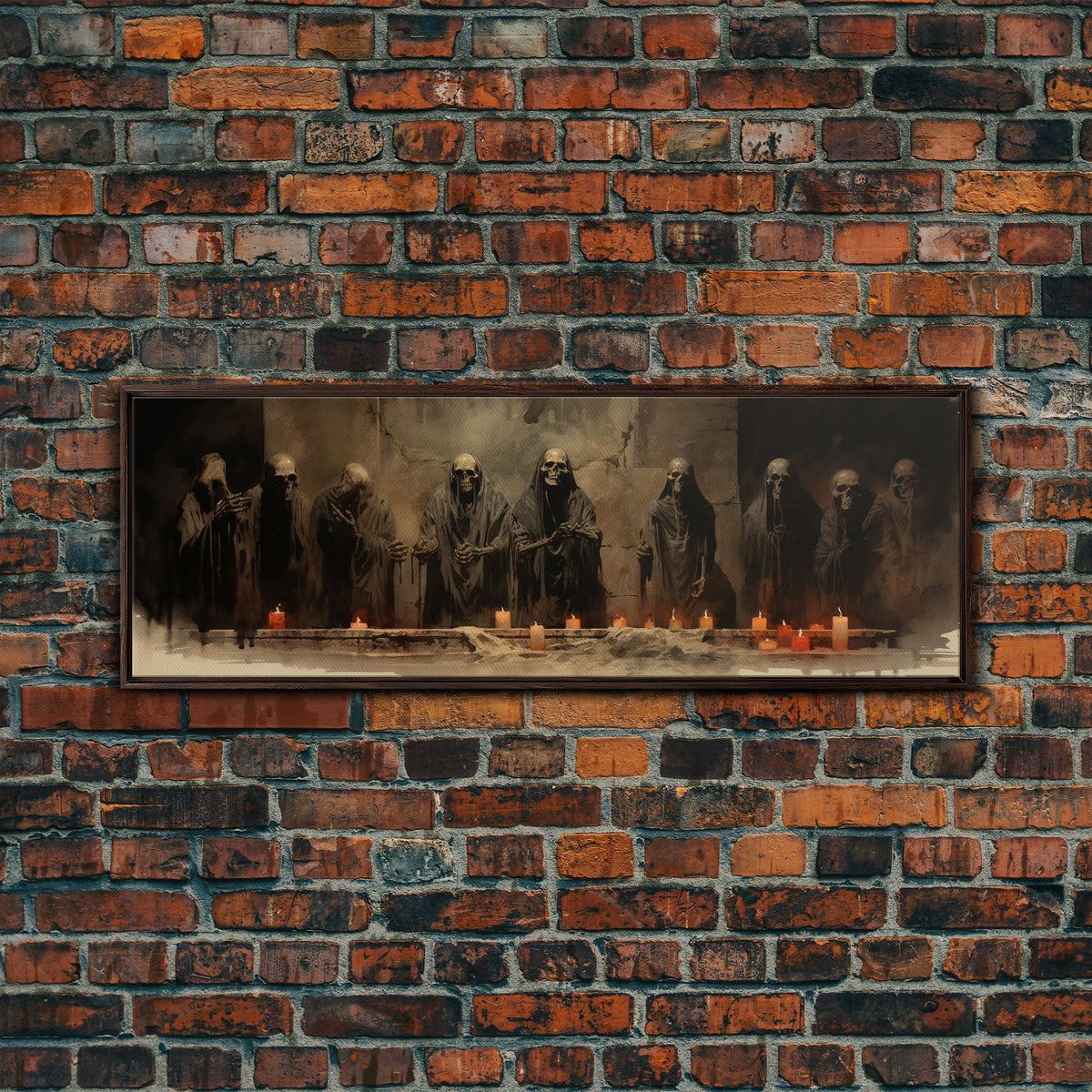 The Skeleton Cult Panoramic Canvas Print, Framed Halloween Art, Spooky Decor, Halloween Art, Halloween Wall Art, Halloween Art Print | | Wiccan Center