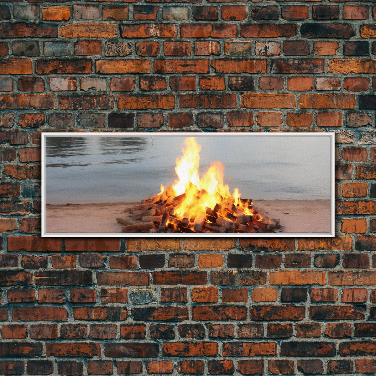 Campfire On The Beach, Framed Canvas Print, Lakehouse Wall Art, Ocean Decor, Ocean Wall Art, Home & Office Decoration | | Wiccan Center