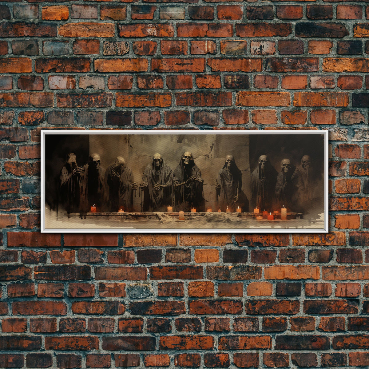 The Skeleton Cult Panoramic Canvas Print, Framed Halloween Art, Spooky Decor, Halloween Art, Halloween Wall Art, Halloween Art Print | | Wiccan Center