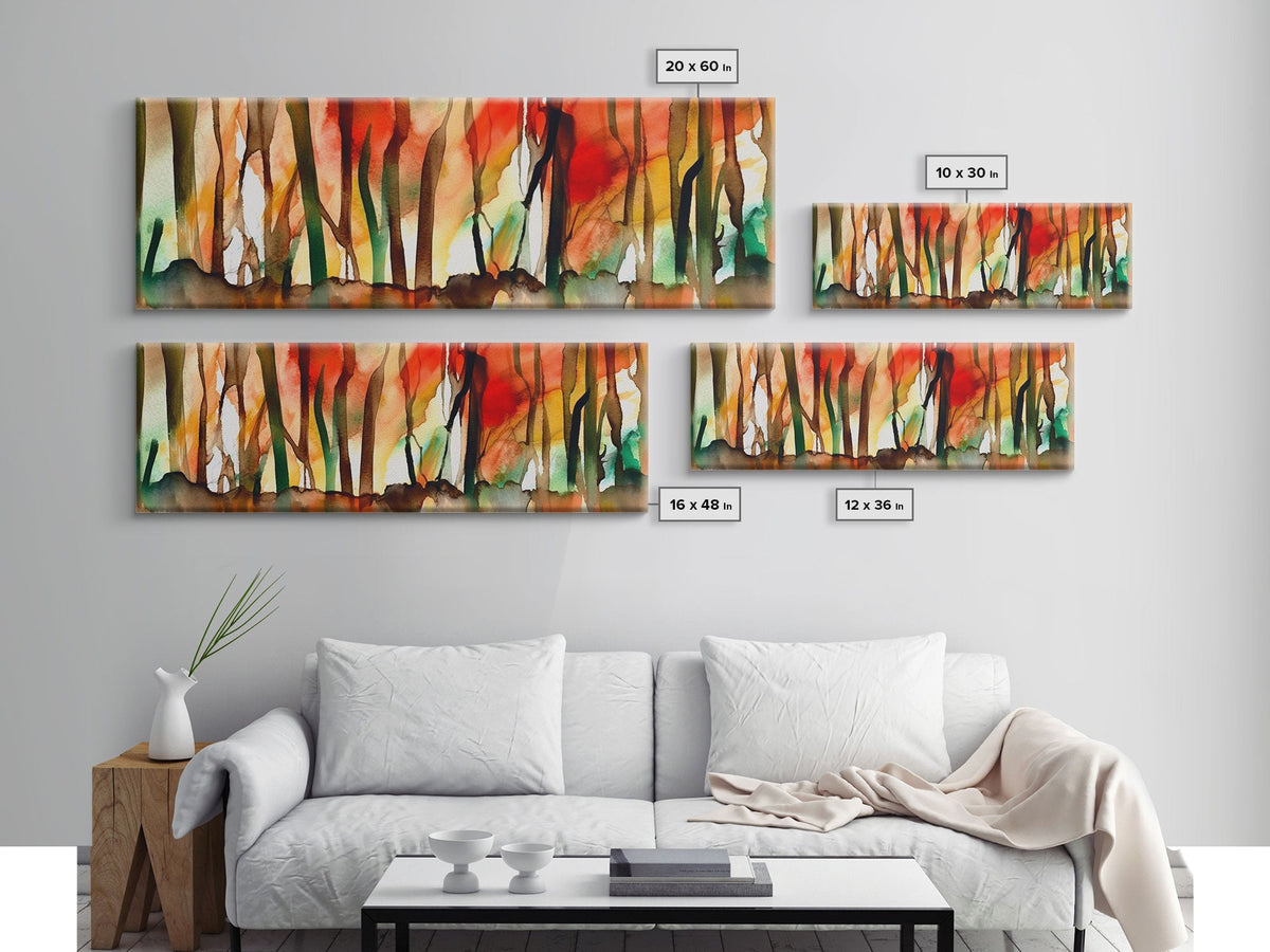 Watercolor Forest Canvas, Abstract Landscape, Forest On Fire, Foggy Forest Wall Art, Abstract Forest Art, Panoramic, Wall Art, Canvas Print | | Wiccan Center