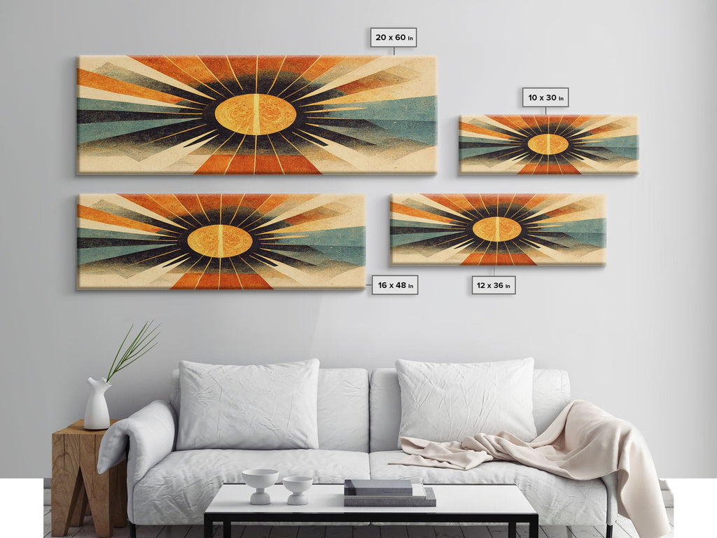 Sunset Art Deco Sunburst Wall Art, Ready To Hang Canvas Print, Panoramic Art, Art Deco Wall Decor, Above Bed, Above Couch, Above Sofa | | Wiccan Center