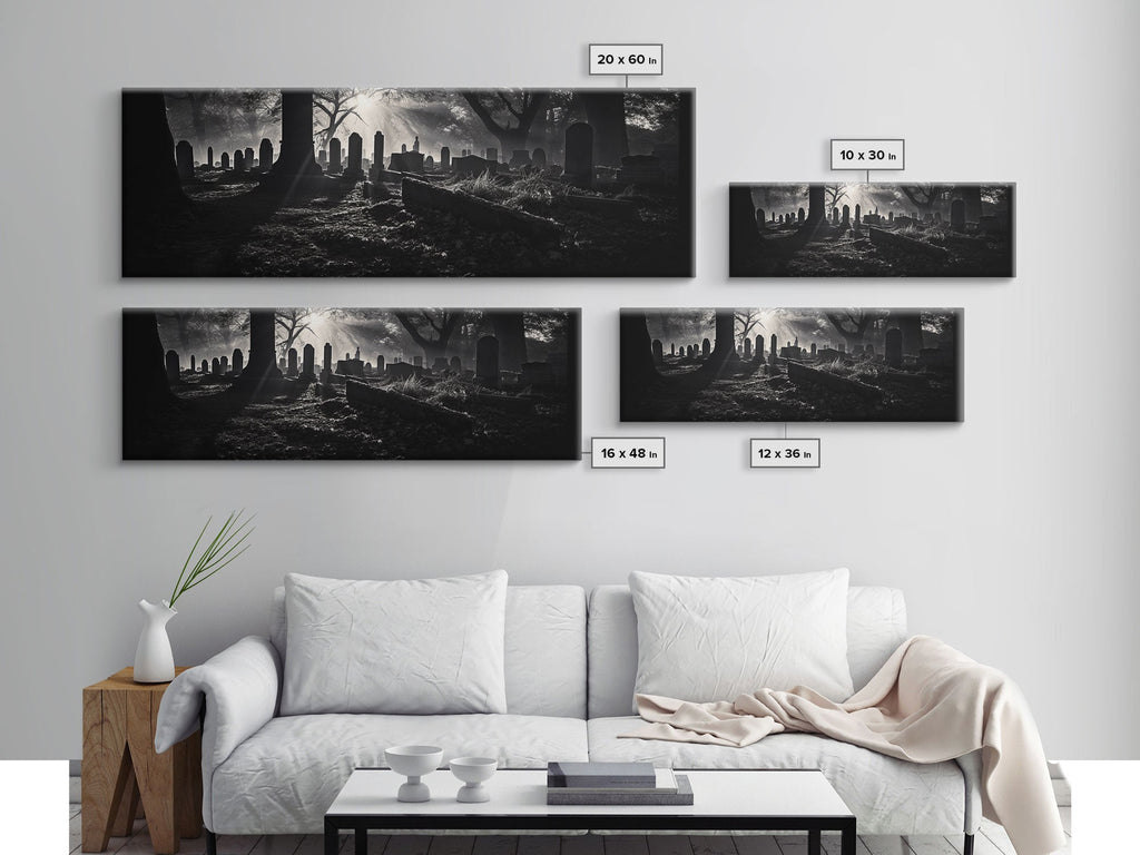 Spooky Halloween Decor, Black and White Photograph Of A Creepy Cematary, Graveyard Decor, Witchy Art | | Wiccan Center