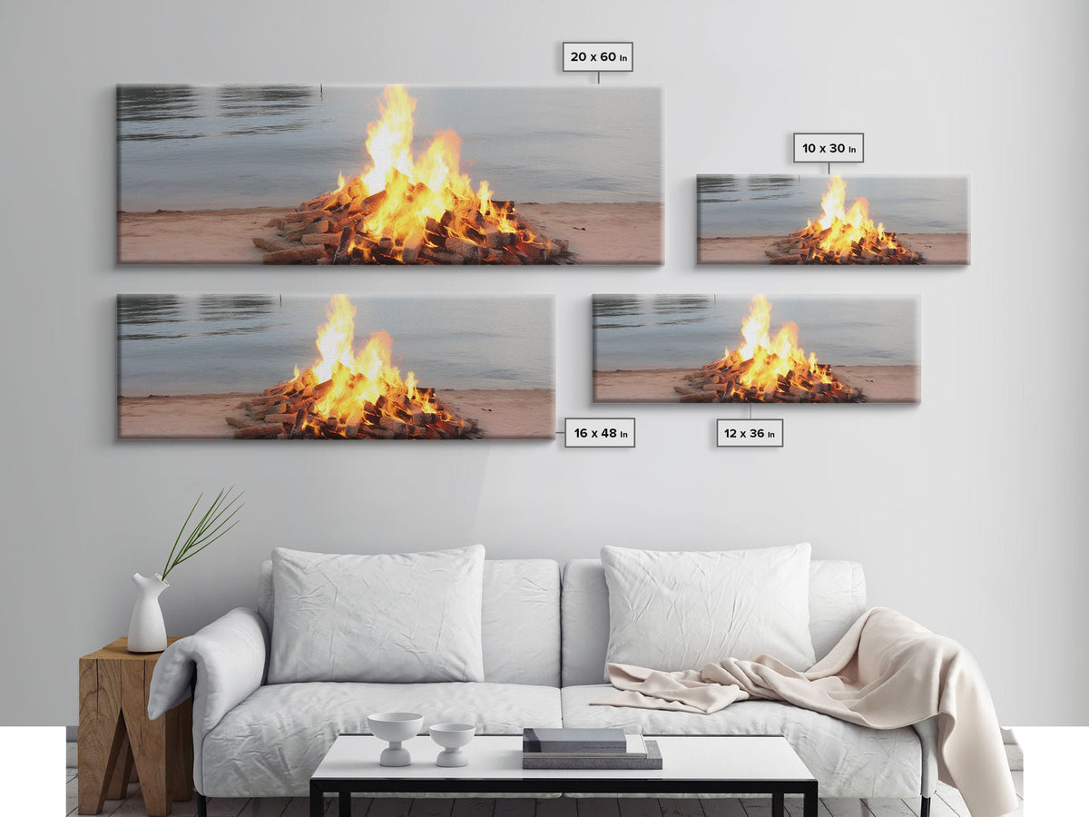 Campfire On The Beach, Framed Canvas Print, Lakehouse Wall Art, Ocean Decor, Ocean Wall Art, Home & Office Decoration | | Wiccan Center