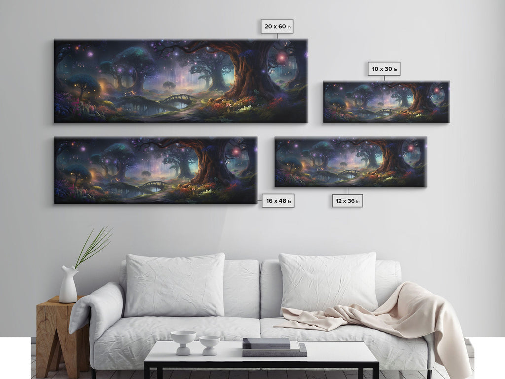 Spiritual Fantasy Forest Wall Art Print, Lanterns and Glowing Trees and Rivers, Fantasy Painting, Living Room Wall Art | | Wiccan Center