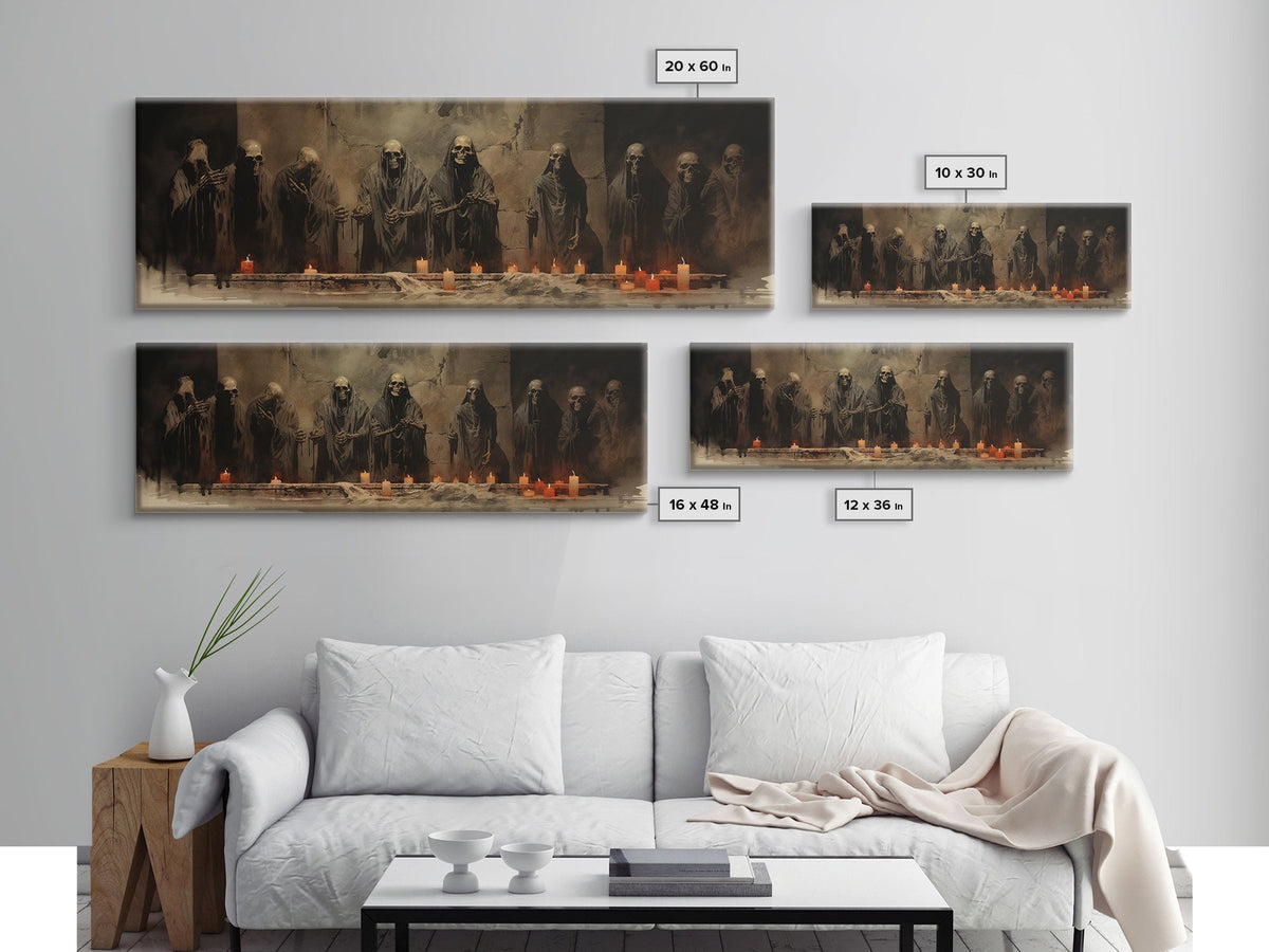 The Skeleton Cult Panoramic Canvas Print, Framed Halloween Art, Spooky Decor, Halloween Art, Halloween Wall Art, Halloween Art Print | | Wiccan Center