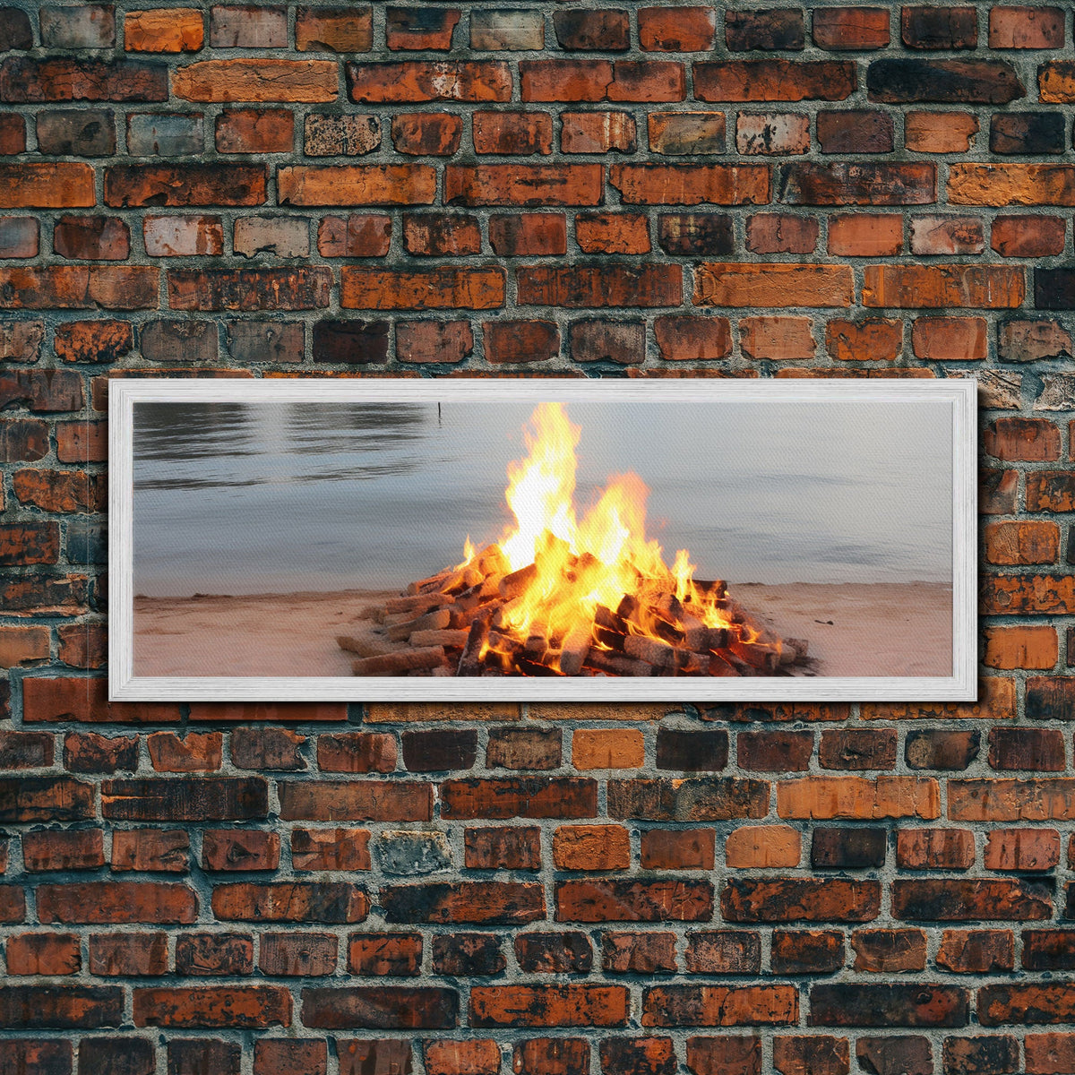 Campfire On The Beach, Framed Canvas Print, Lakehouse Wall Art, Ocean Decor, Ocean Wall Art, Home & Office Decoration | | Wiccan Center