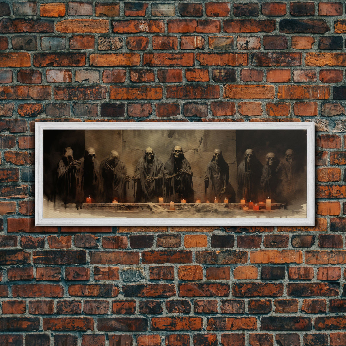 The Skeleton Cult Panoramic Canvas Print, Framed Halloween Art, Spooky Decor, Halloween Art, Halloween Wall Art, Halloween Art Print | | Wiccan Center