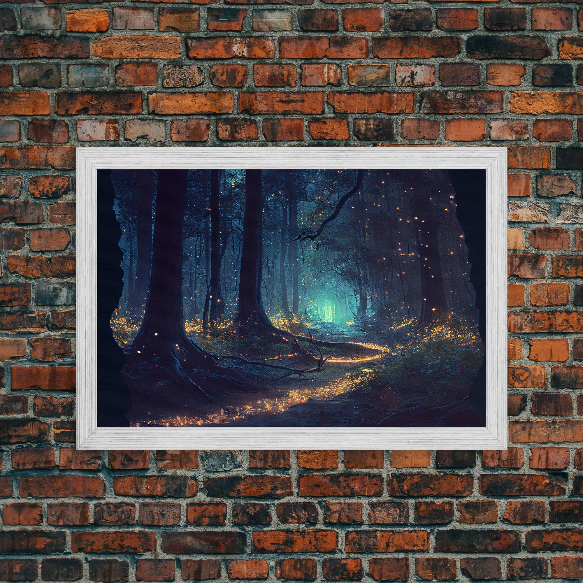 The magical enchanted forest is lit brightly with fireflies at night, framed canvas print, fantasy art | | Wiccan Center