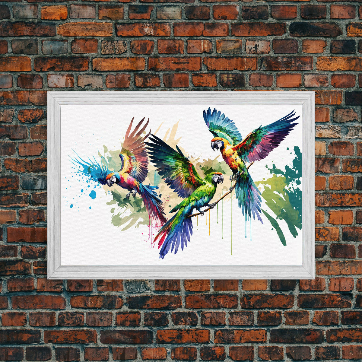 Birds of Paradise | 3 Watercolor Parrots | Framed Canvas Print | Colorful Boho Style Wall Decoration
