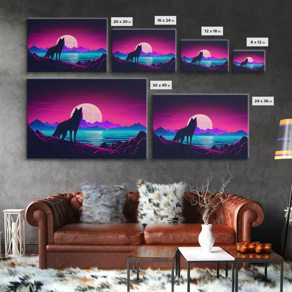 Wolf Silhouette Full Moon Purple Sky Ocean Sea Landscape Wall Art Print, Fine Art Print, Wall Decor, Wall Poster | | Wiccan Center