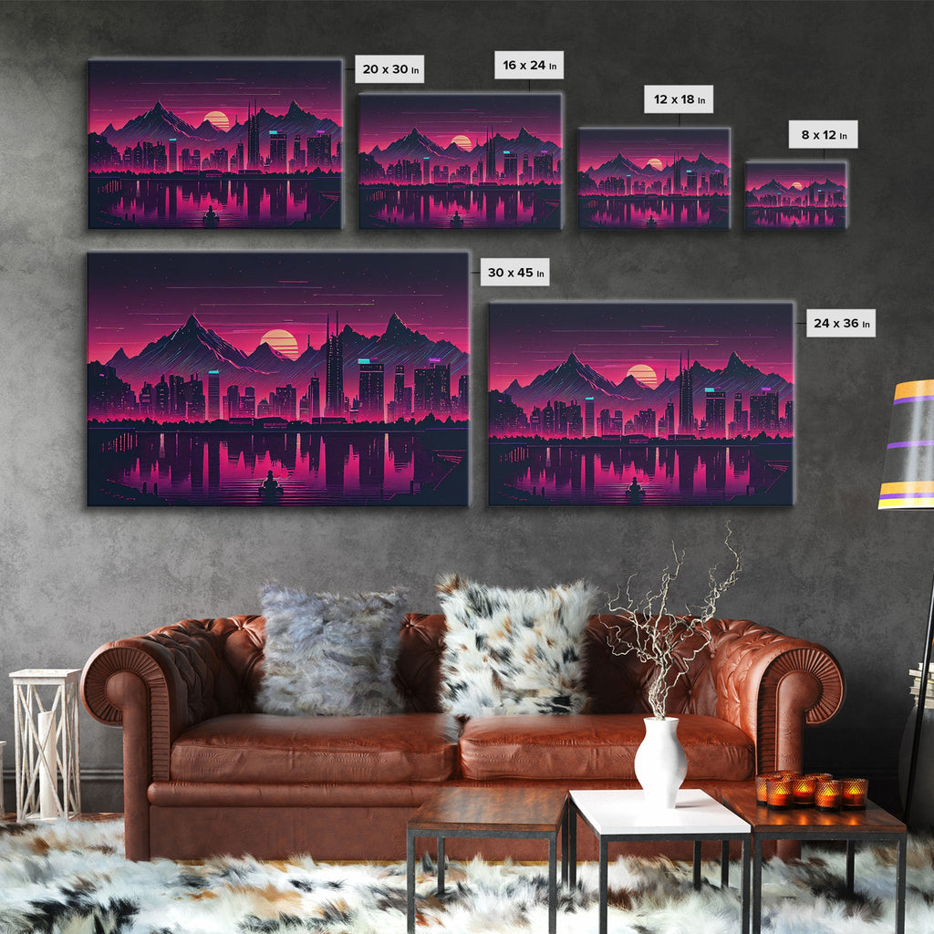 City Mountains Landscape Sea Ocean Moon Purple Wall Art Print, Wall Decor, Fine Art Print, Wall Poster | | Wiccan Center