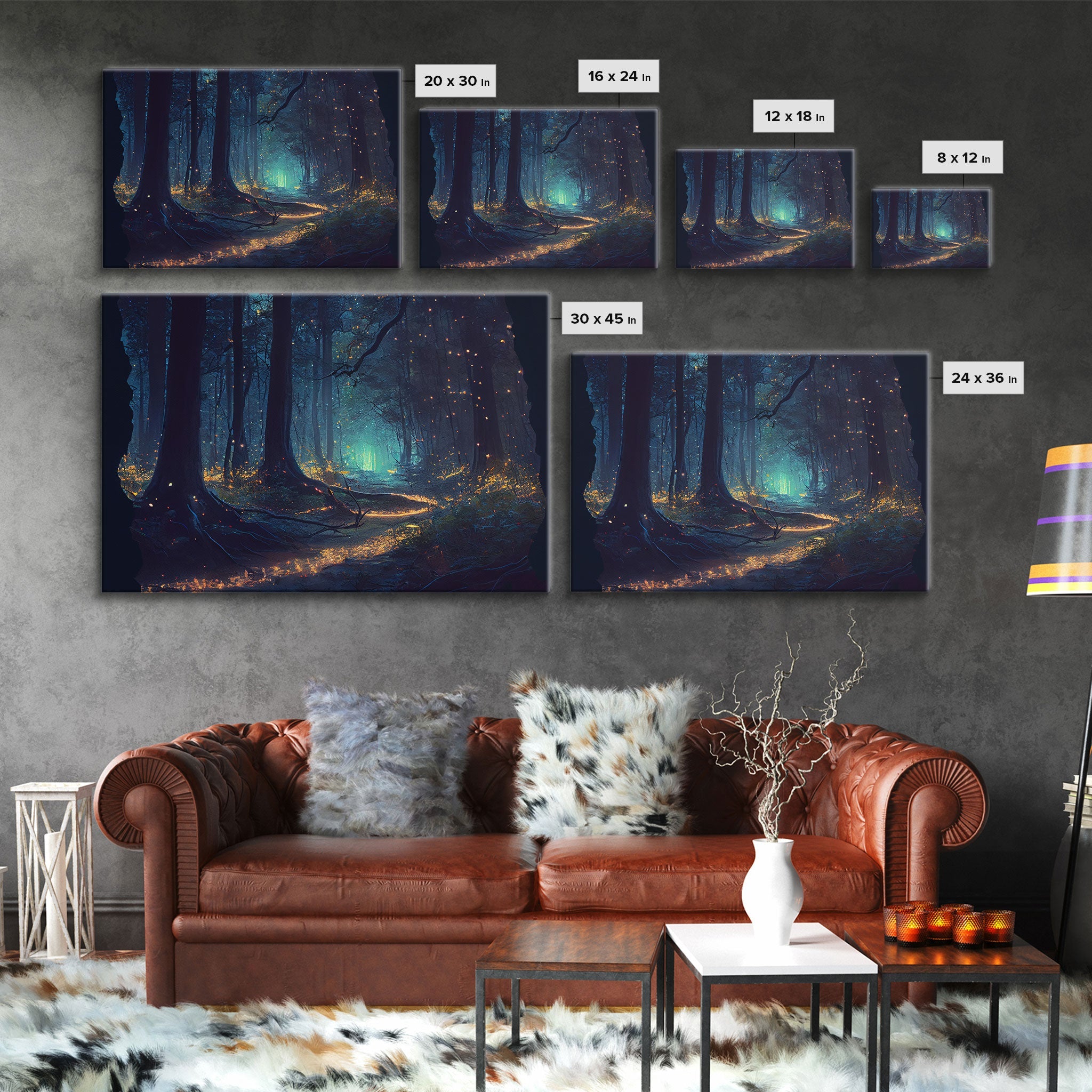 The magical enchanted forest is lit brightly with fireflies at night, framed canvas print, fantasy art | | Wiccan Center
