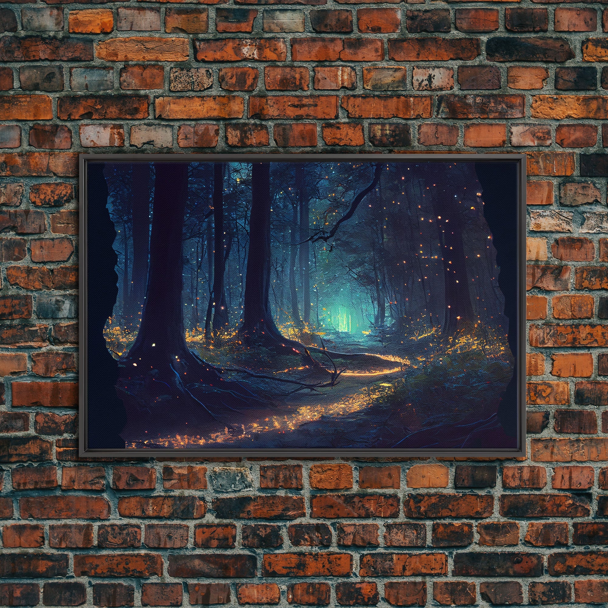 The magical enchanted forest is lit brightly with fireflies at night, framed canvas print, fantasy art | | Wiccan Center
