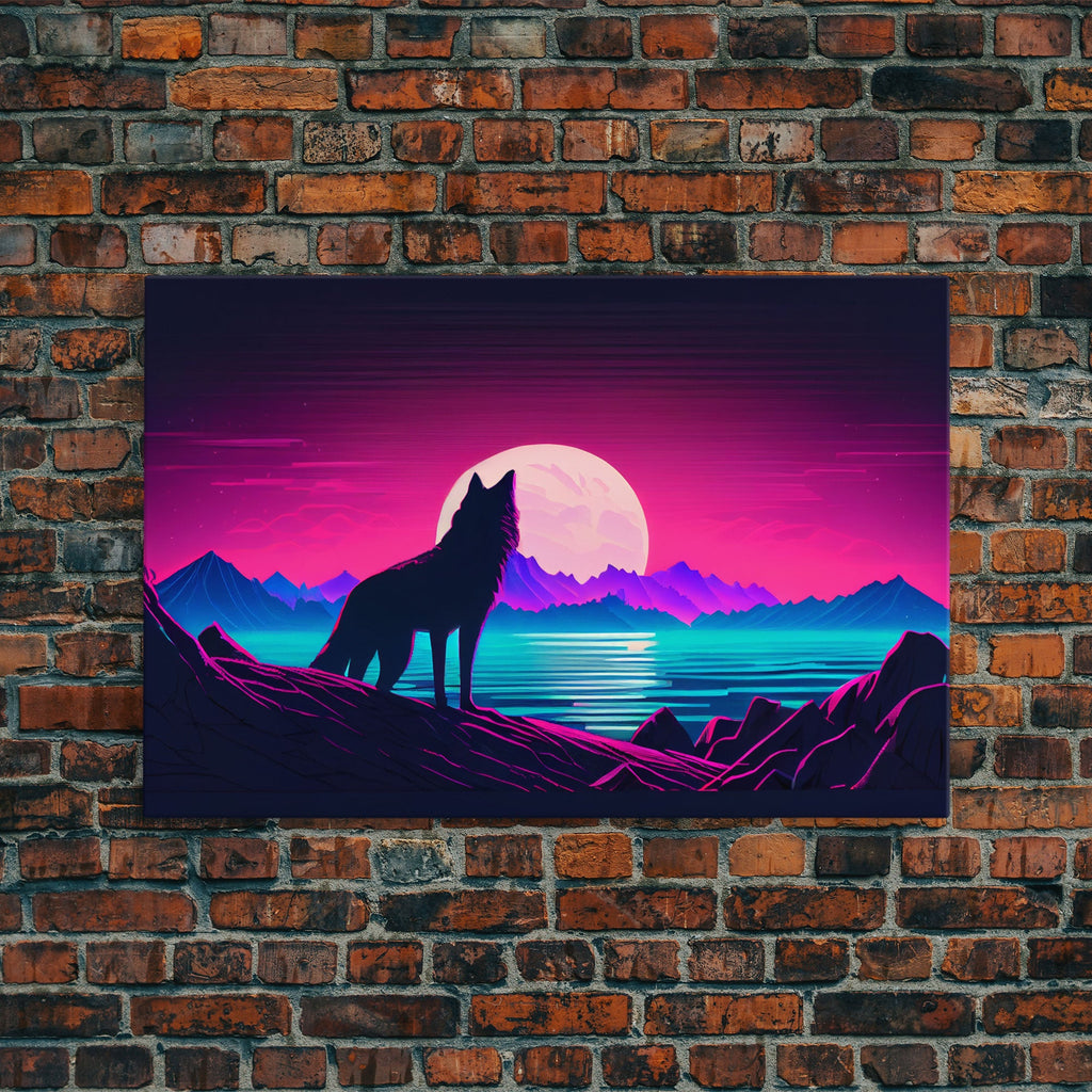 Wolf Silhouette Full Moon Purple Sky Ocean Sea Landscape Wall Art Print, Fine Art Print, Wall Decor, Wall Poster | | Wiccan Center