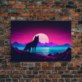 Wolf Silhouette Full Moon Purple Sky Ocean Sea Landscape Wall Art Print, Fine Art Print, Wall Decor, Wall Poster | | Wiccan Center