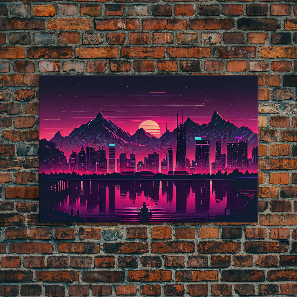City Mountains Landscape Sea Ocean Moon Purple Wall Art Print, Wall Decor, Fine Art Print, Wall Poster | | Wiccan Center