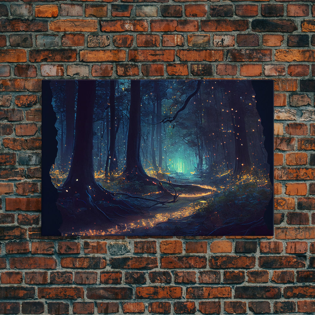 The magical enchanted forest is lit brightly with fireflies at night, framed canvas print, fantasy art | | Wiccan Center