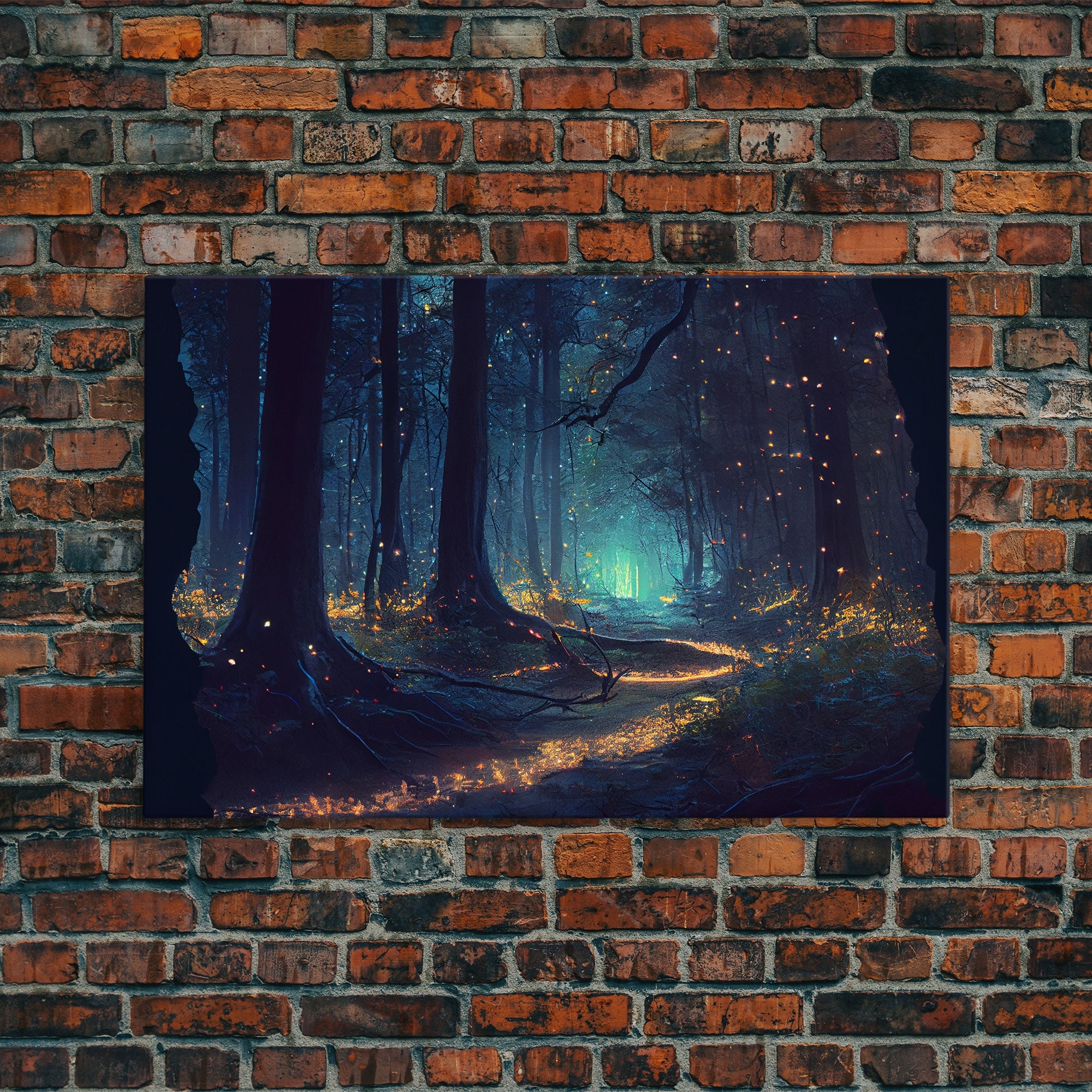 The magical enchanted forest is lit brightly with fireflies at night, framed canvas print, fantasy art | | Wiccan Center