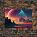 3 Moon Fantasy World, Retro Style Sci-Fi Art, Framed Canvas Print, Futuristic Art, Fantasy Decor | | Wiccan Center