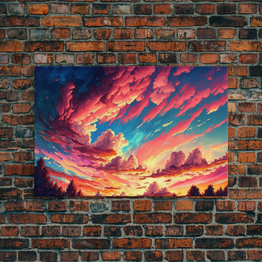 Watercolor of a beautiful cloudy sky at sunset, framed canvas print, landscape art, unique framed wall art | | Wiccan Center