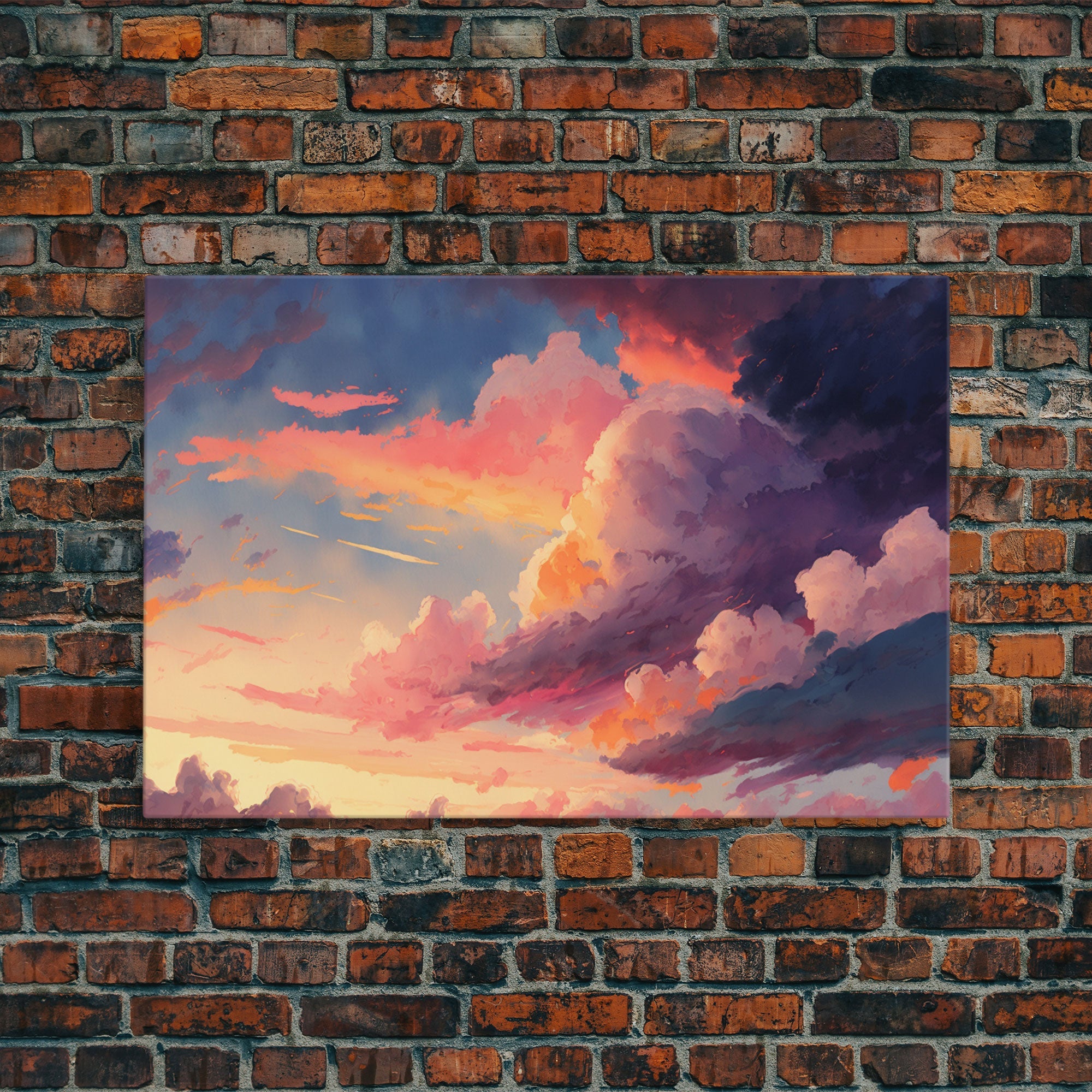 Pink Clouds Sunset Art | Framed Canvas Print | Vintage Style Painting Print | Whimsical Boho Decor | Modern Farmhouse Art
