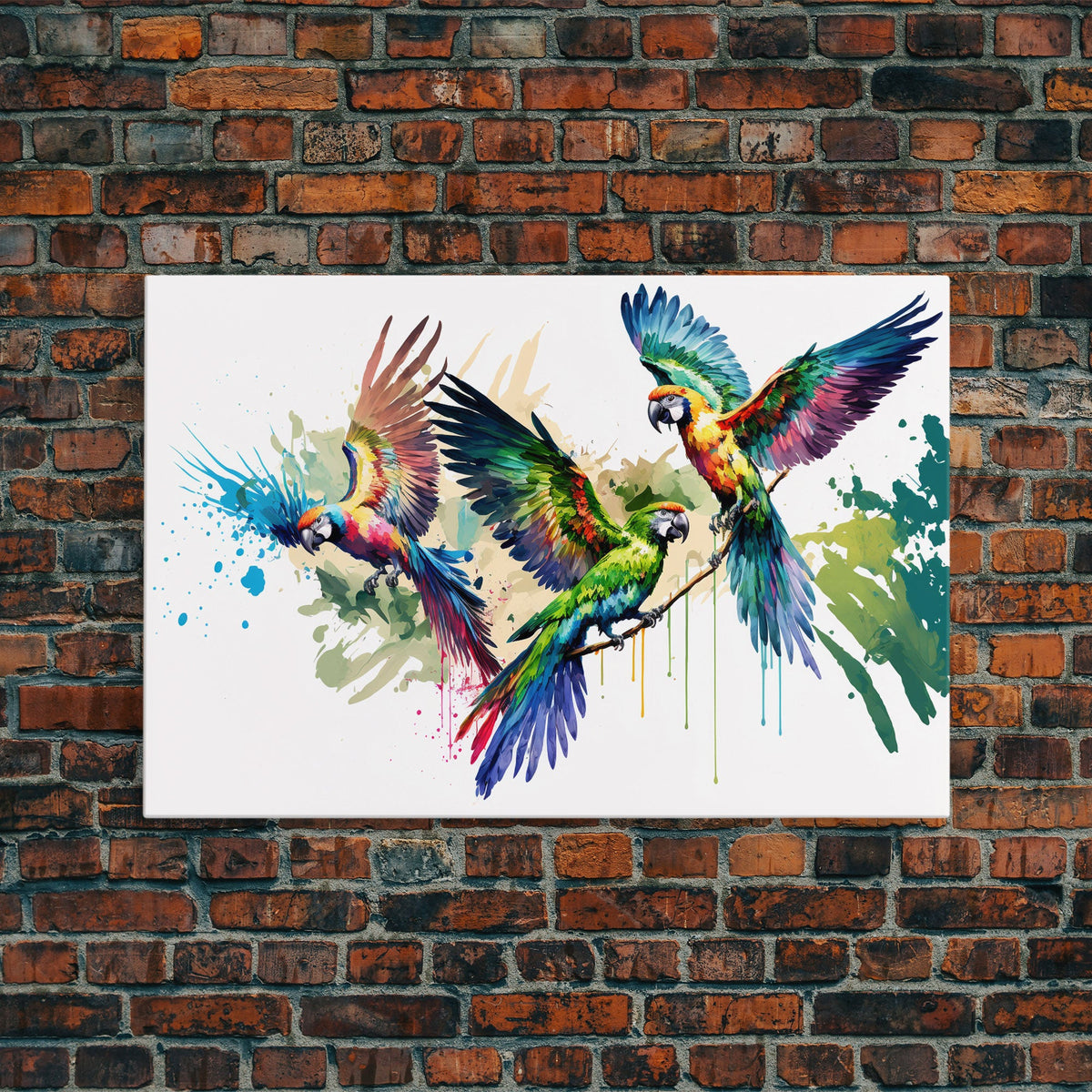 Birds of Paradise | 3 Watercolor Parrots | Framed Canvas Print | Colorful Boho Style Wall Decoration