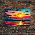 Sailing at Sunset, Watercolor Painting Canvas Print, Framed Wall Art, Unique Sunset Pop Art Ocean Landscape Decor | | Wiccan Center