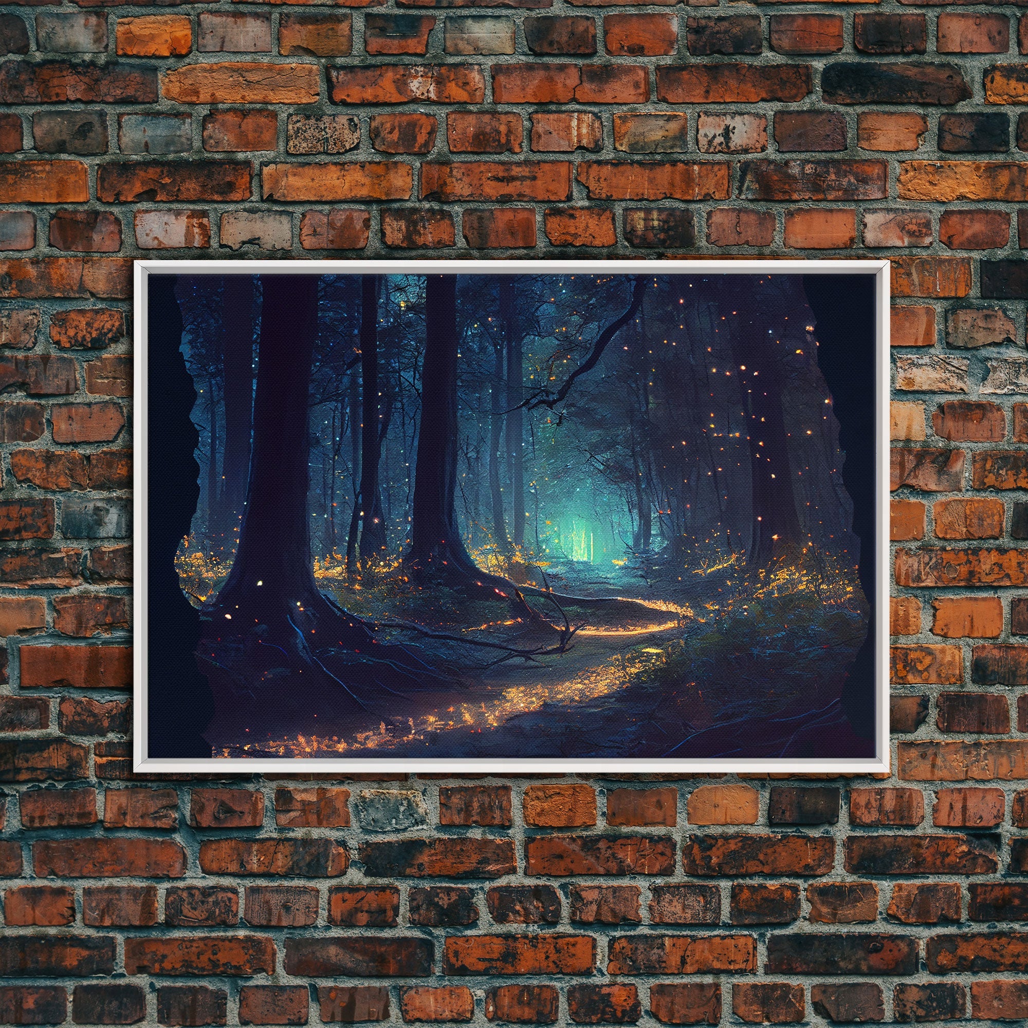 The magical enchanted forest is lit brightly with fireflies at night, framed canvas print, fantasy art | | Wiccan Center