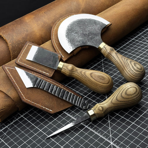4-Piece Leather Tool Set with Leather Sheaths | Tool Sets | Wiccan Center