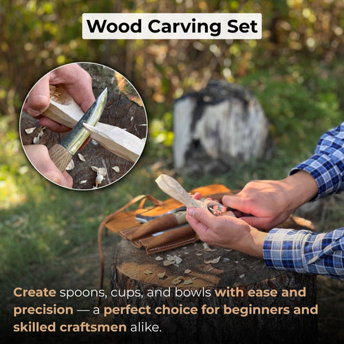 4-Piece Spoon Carving Tool Set with Leather Roll | Tool Sets | Wiccan Center