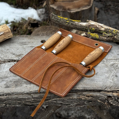 4 Pocket Leather Chisel Roll | Tool roll | Wiccan Center
