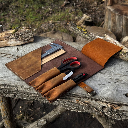 4 Pocket Leather Tool Roll for Carving Tools | Tool roll | Wiccan Center