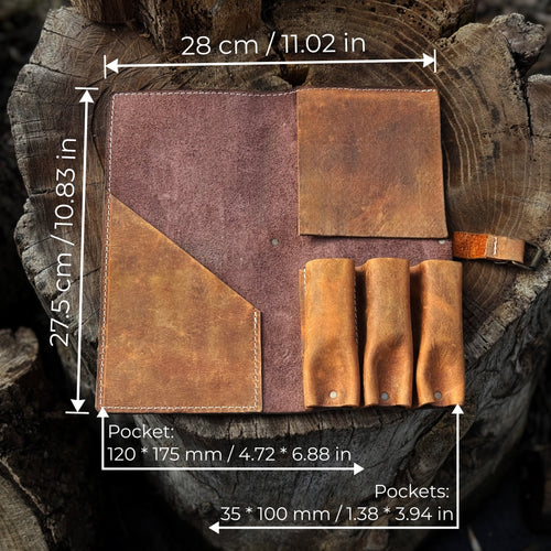 4 Pocket Leather Tool Roll for Carving Tools | Tool roll | Wiccan Center