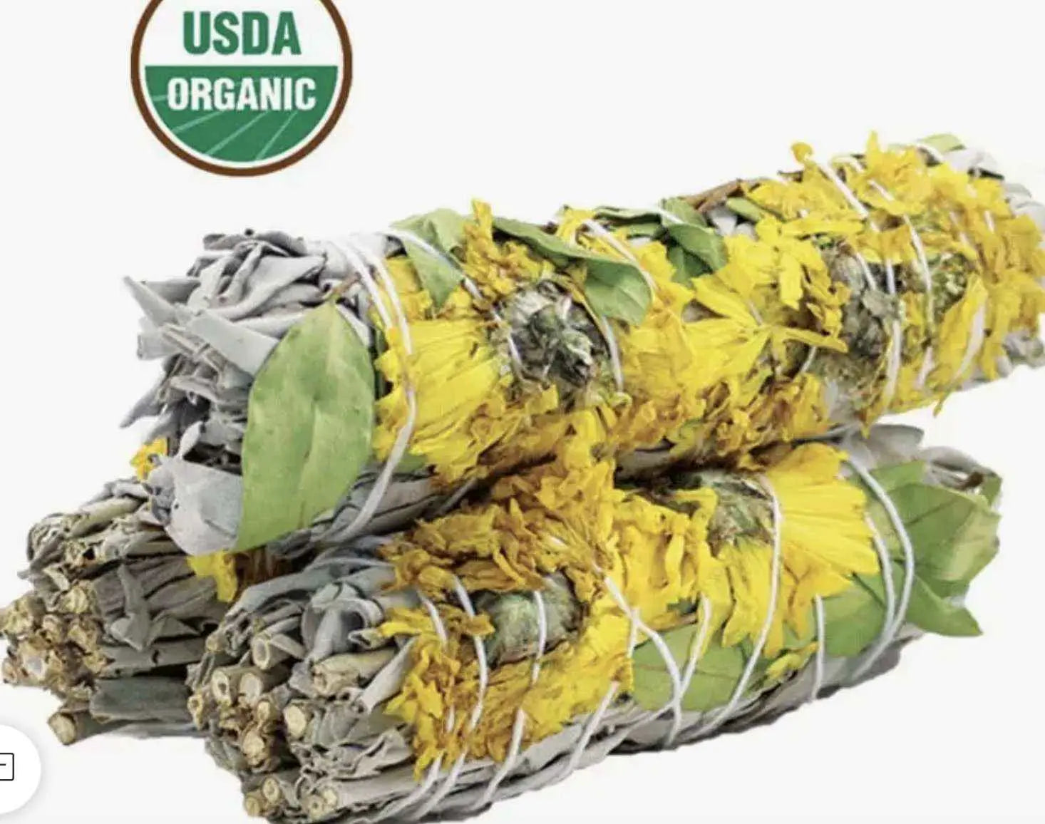 Sunflower (Dandelion) White Sage Smudge Stick (4 in.) | Smudge Sticks | Wiccan Center
