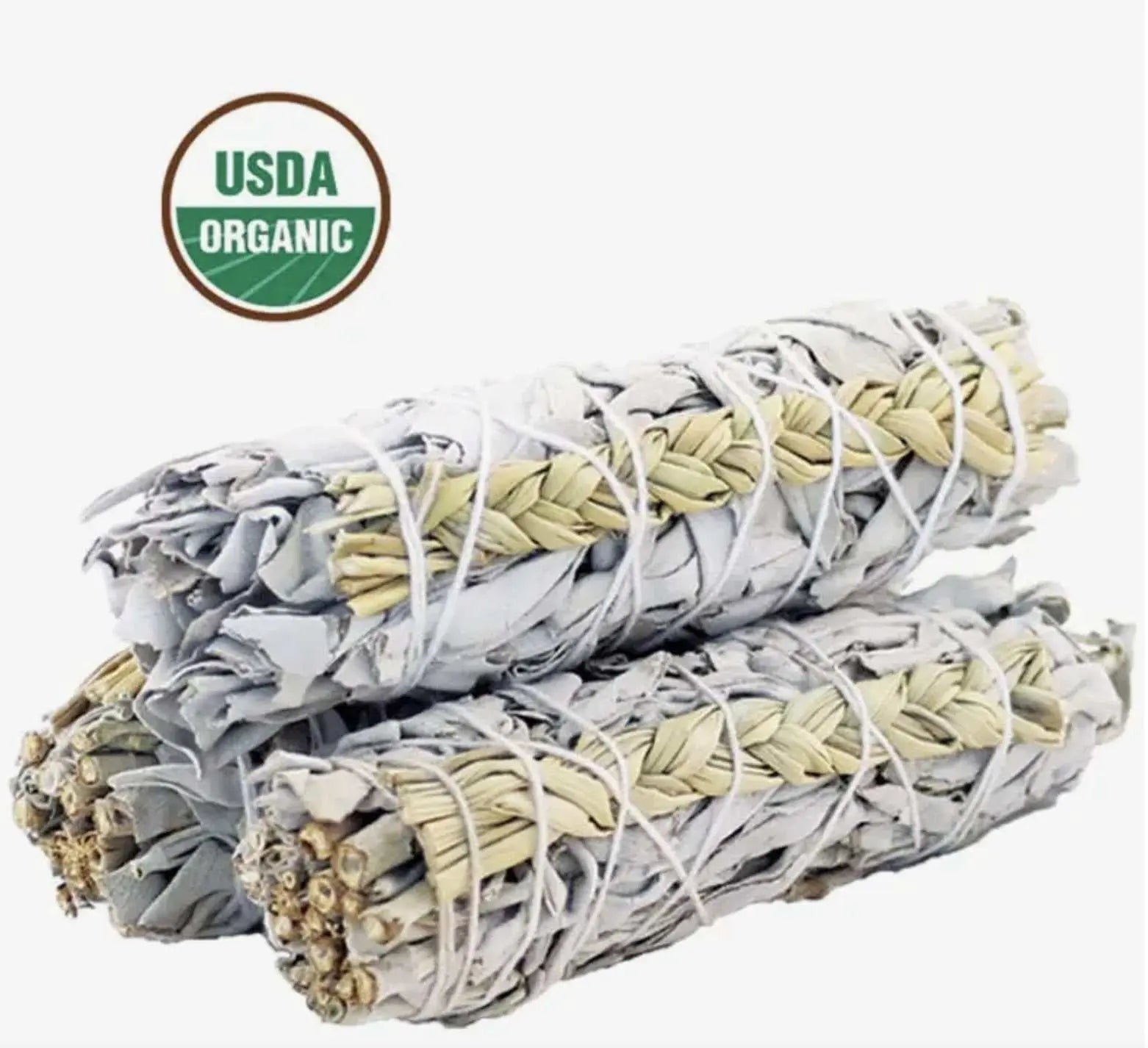 Sweetgrass w/ White Sage (Organic) Smudge Stick (4 in.) | Smudge Sticks | Wiccan Center