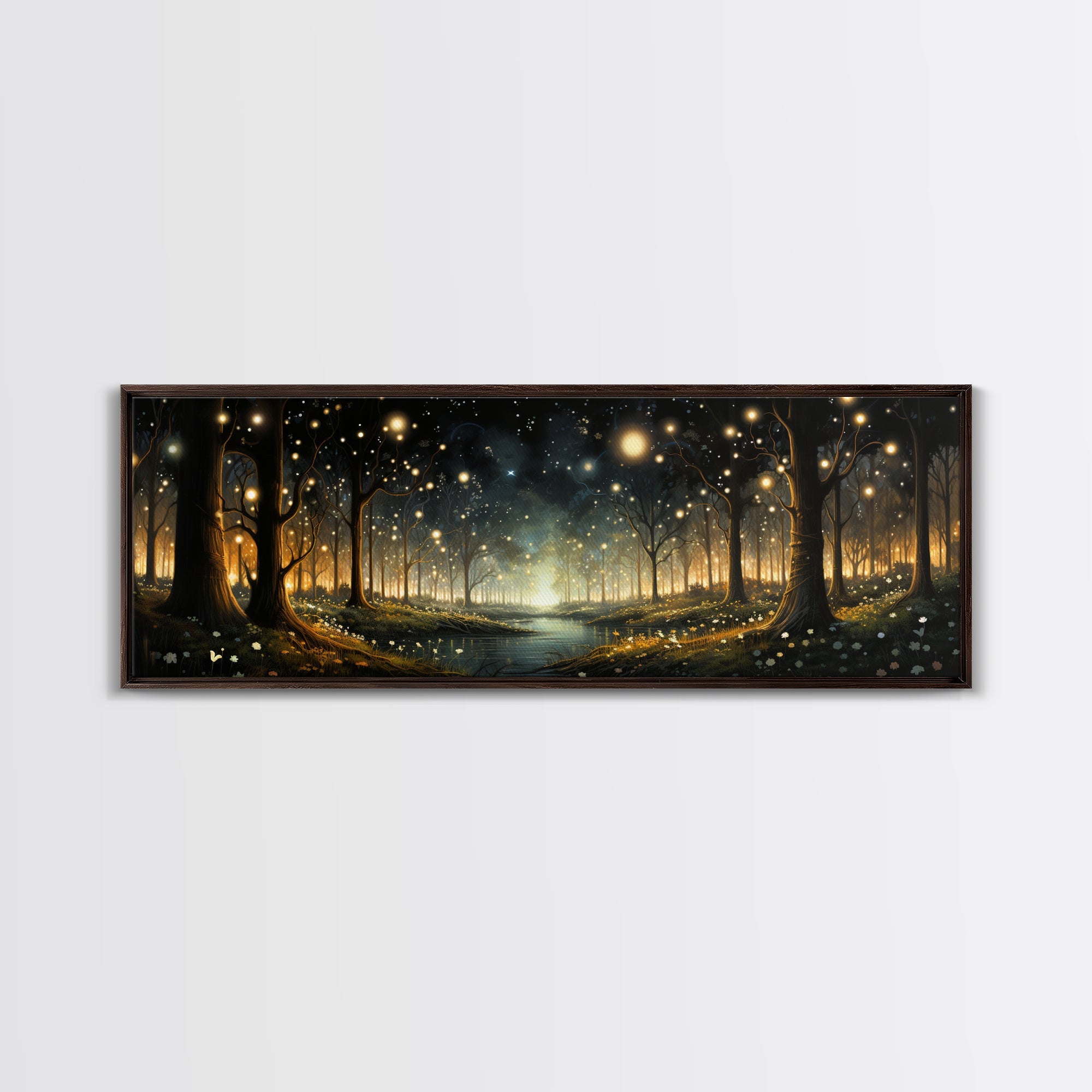 Fantasy Forest Fireflies - Framed Canvas Print - Gorgeous Fantasy Art with Glowing Lightning Bugs - Framed Wall Art for a Magical Touch | | Wiccan Center